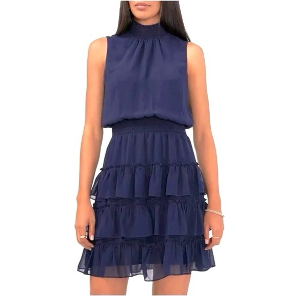 NEW w/TAGS 1. STATE Mock Neck Sleeveless Cobalt Blue Ruffle Tiered Dress XXL - Picture 1 of 12